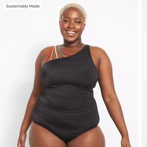 Lane Bryant No-Wire Rainbow Strappy-Shoulder One-Piece Bathing Suit